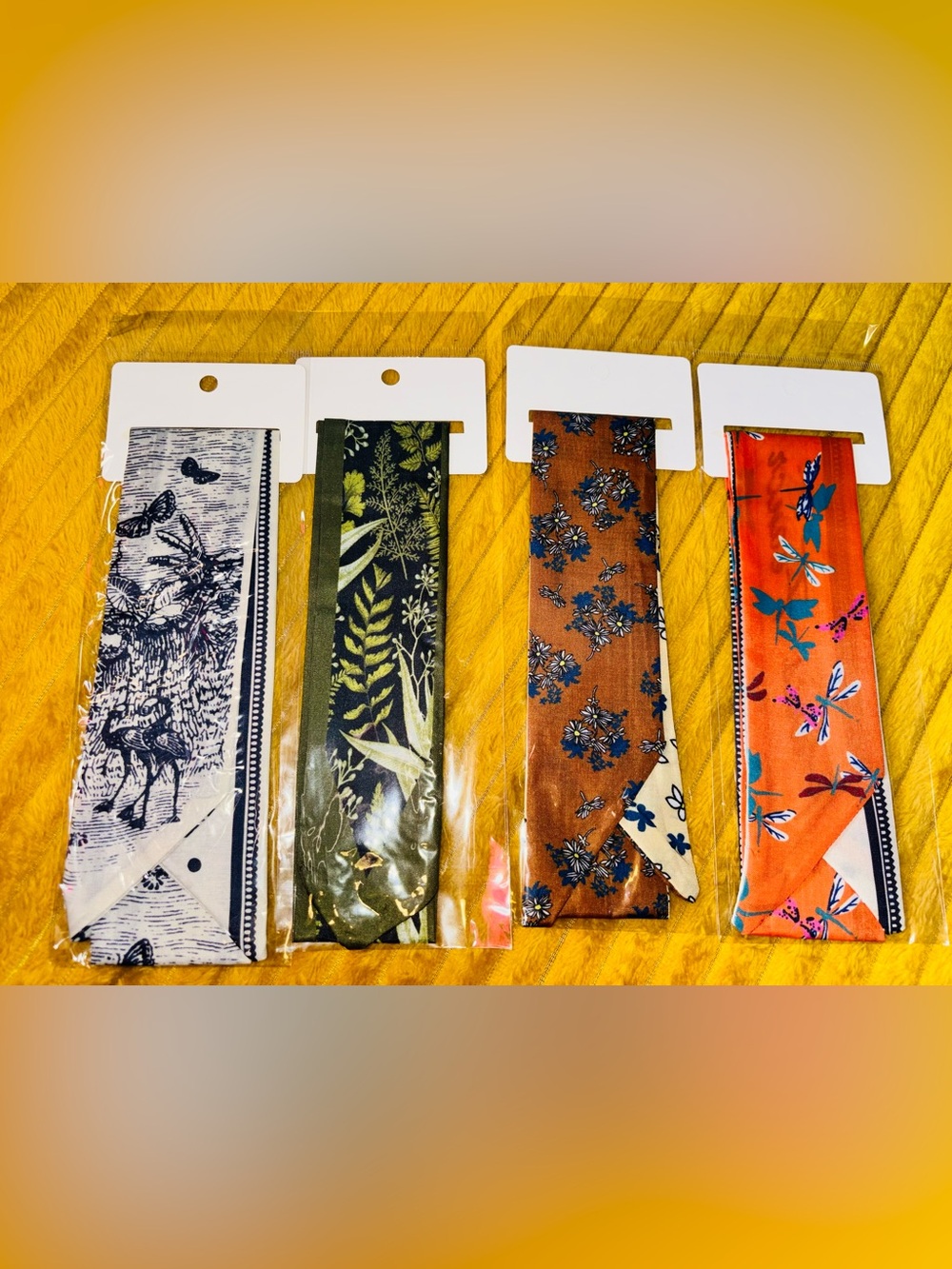 Set of 4 Twilly Skinny Scarves β Woodland, Botanical, Floral & Dragonfly β New